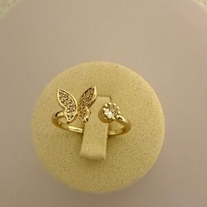 14k Gold over Brass Butterfly Women’s Ring with Crystal Detail